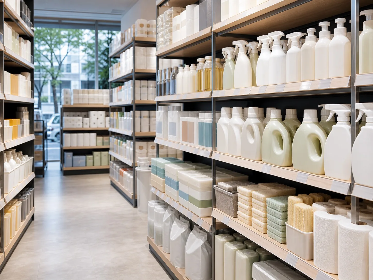 Household and daily-goods aisle with cleaning and home essentials